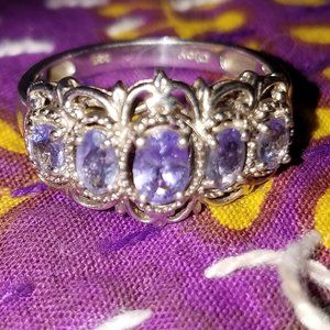 5 oval stone intricate ornate feminine real tanzanite sterling ring brand new!